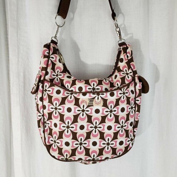 Bumble Collection Chloe Convertible Diaper Bag Chocolate Brown Pink - Picture 1 of 6